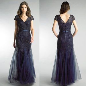 NWT Basix BL sz 4 navy beaded gown